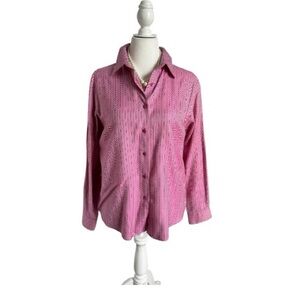 Foxcroft Pink, White & Black Herringbone Pattern Wrinkle-Free, Button Down Shirt